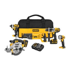 DeWalt 20-Volt Max Cordless 5-Tool Kit With Soft Case - 3-LED Light - 2 Li-Ion Batteries - Variable Speed -Craftbosch Shop 00275555 L