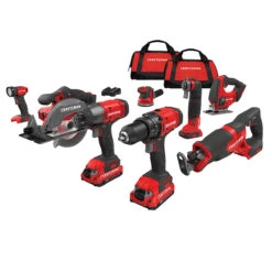 Craftsman V20 8-Tool Combo Kit With Li-Ion Batteries And Charger - Cordless - Variable Speed - 140-lm Light