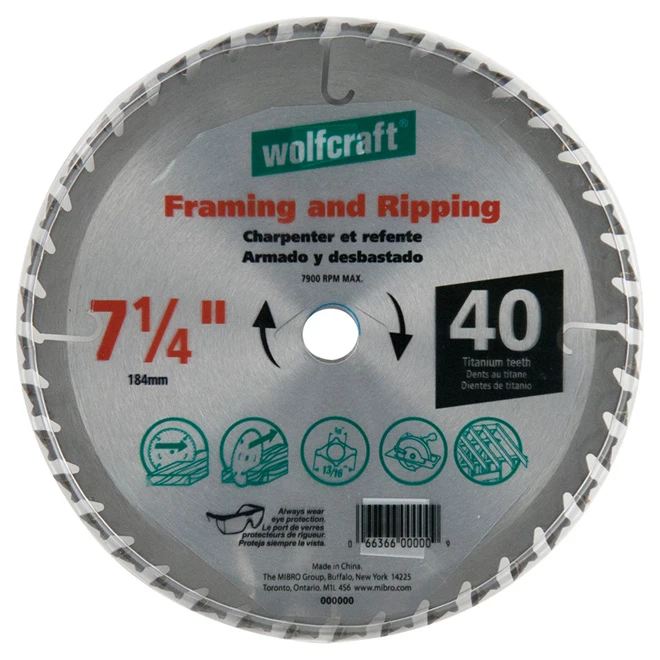 Wolfcraft Framing And Ripping Saw Blade - 7 1/4-in Dia - 40T - C3 ATB Teeth 3 Wolfcraft Framing And Ripping Saw Blade - 7 1/4-in Dia - 40T - C3 ATB Teeth