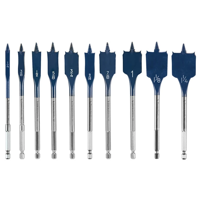 Bosch Daredevil Standard Spade Drill Bit - 10-Piece Set - Full Cone Threaded Tip - Hex Shank 3 Bosch Daredevil Standard Spade Drill Bit - 10-Piece Set - Full Cone Threaded Tip - Hex Shank