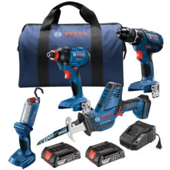 Bosch 18-Volt 4-Tool Combo Kit With Batteries And Charger - Bright LED Light - Lightweight - Variable Speed