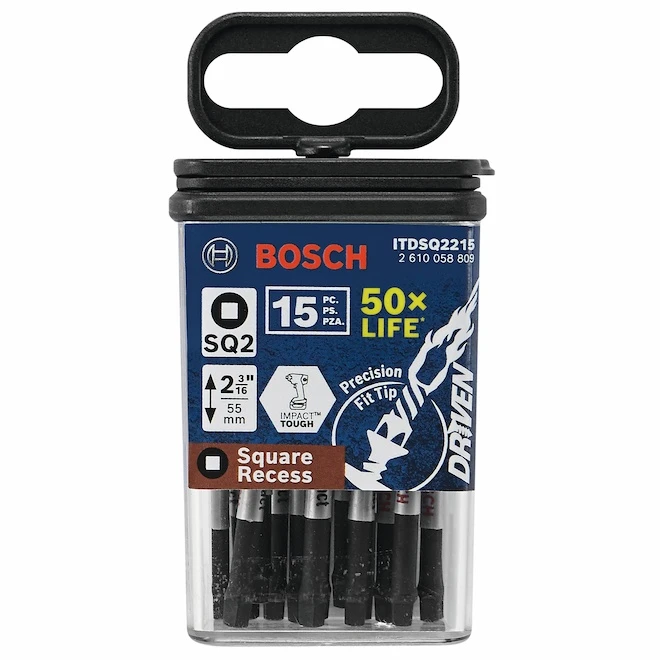 Bosch 15-Piece 2-inch #2 Square Tipped Impact Screwdriver Bit Set - Steel - Hex Shank 4 Bosch 15-Piece 2-inch #2 Square Tipped Impact Screwdriver Bit Set - Steel - Hex Shank - Image 2