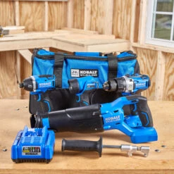 Kobalt 4-Tool 24-Volt Lithium Ion Brushless Power Tool Combo Kit With Soft Case With Battery And Charger -Craftbosch Shop 32018714e L