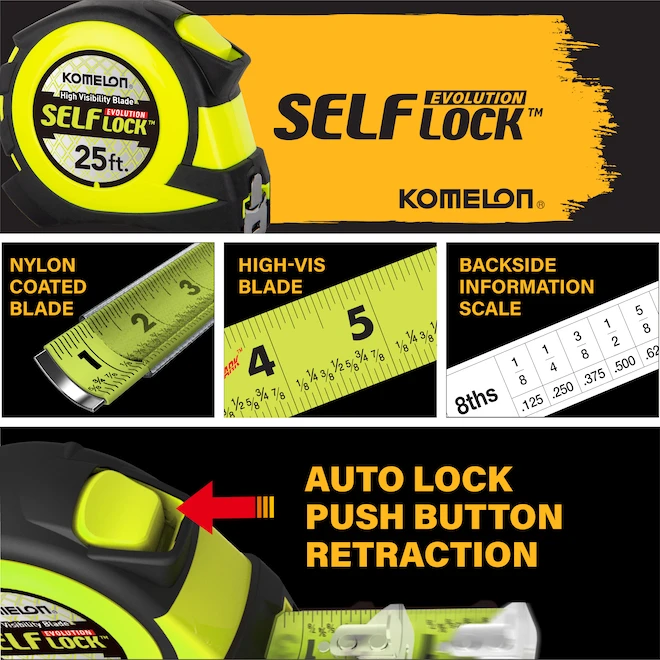 Komelon 25-ft Evolution Self-Lock High-Viz Tape Measure 6 Komelon 25-ft Evolution Self-Lock High-Viz Tape Measure - Image 4
