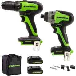 Greenworks 24 V Variable Speed Brushless Cordless Impact Driver And Drill/Driver (2-Batteries Included)