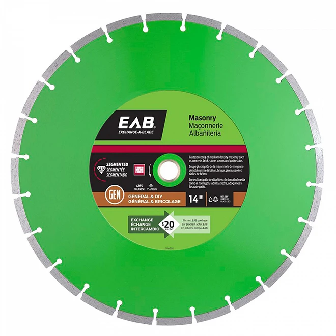 EXCHANGE-A-BLADE EAB Green Series Diamond Masonry Circular Blade - Alloy Steel - 14-in Dia - 5/8-7/8-in Arbour 3 EXCHANGE-A-BLADE EAB Green Series Diamond Masonry Circular Blade - Alloy Steel - 14-in Dia - 5/8-7/8-in Arbour