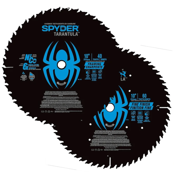 Spyder Tarantula Fine 10-in Steel Circular Saw Blade Set - 40/60 Teeth - 2 Blades 3 Spyder Tarantula Fine 10-in Steel Circular Saw Blade Set - 40/60 Teeth - 2 Blades