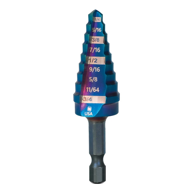 Spyder Stinger HSS 9-Step Drill Bit - 1/4 To 3/4-in - Mach-Blue Armor Plating 3 Spyder Stinger HSS 9-Step Drill Bit - 1/4 To 3/4-in - Mach-Blue Armor Plating