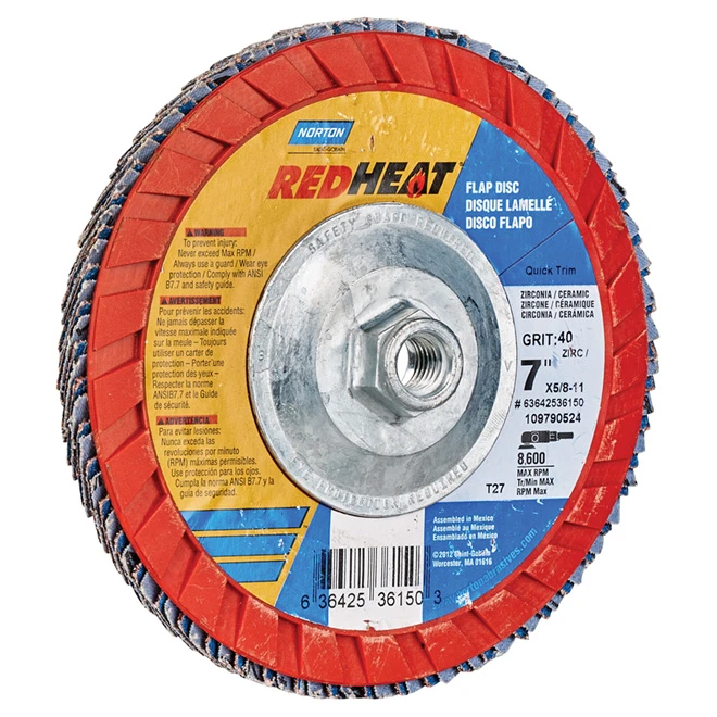 Norton RedHeat Type 27 Ceramic And Zirconia Abrasive Flap Disc - 7-in Dia - 5/8-11-in Arbor - 40 Grit 3 Norton RedHeat Type 27 Ceramic And Zirconia Abrasive Flap Disc - 7-in Dia - 5/8-11-in Arbor - 40 Grit
