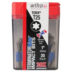Wiha TerminatorBlue Impact Steel T25 Torx Screwdriver Bit Set - 1-in - 20 Pieces
